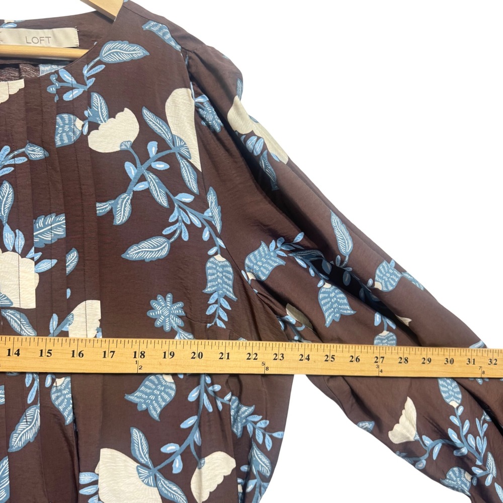 LOFT Garland Pleated Mini Flounce Dress Womens XXL Brown Floral NWT 39728180 - Picture 7 of 9